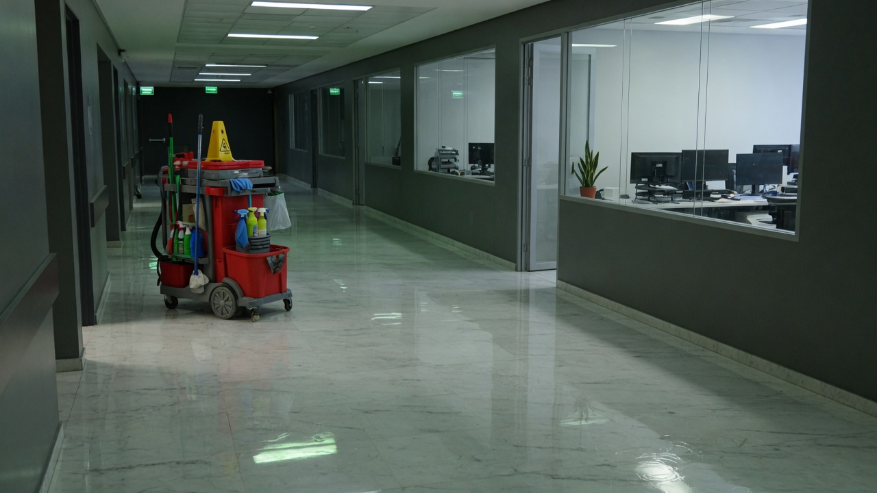 Nightly janitorial in a commercial corridor